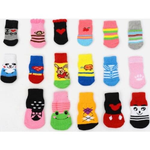 4Pcs Pets Dogs Socks Small Cat Puppy Dog Knits Socks Warm Anti Slip Skid Bottom Shoes Random Color