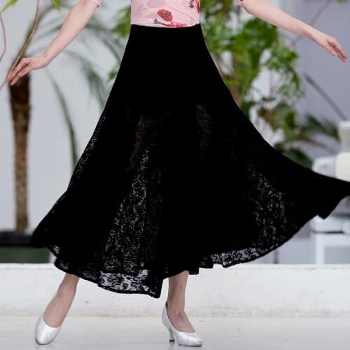 New Black Lace Ballroom Dance Skirt Ladies Modern Dance Clothes Long Skirt Adult Performance Dress Latin Dance Costume BL6434