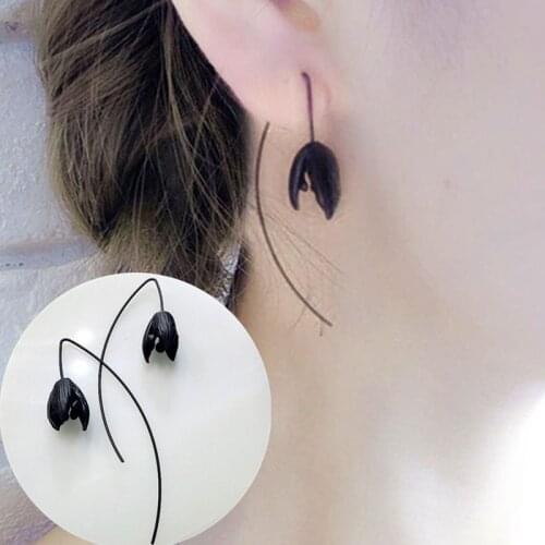 New European Steampunk Black Flower Dangle Earring for Women Jewelry Gift Simple Bijoux Minimalist Brincos Drop oorbellen