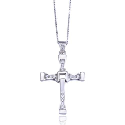 YJAD001896 New Fashion S925 Pure Silver Cross Necklace Fashionable Micro Zircon Cross Hanging Clavicle Girl Necklace Pendant