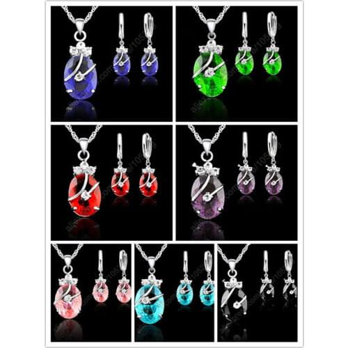 New Flower Water Drop Hot 925 Sterling Silver Jewelry Sets Cubic Zironia Pendant Necklace Earrings Jewellery Collection