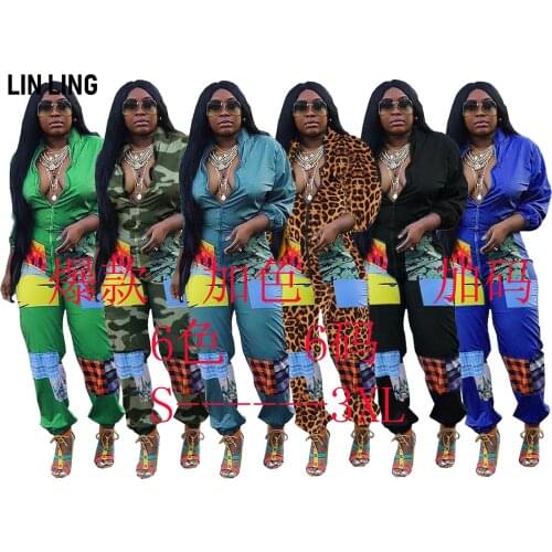 LINLING Casual Lovely Positioning Printing Zipper Jumpsuit Sportswear Zipper Long Sleeve Casual Fitness Workwear