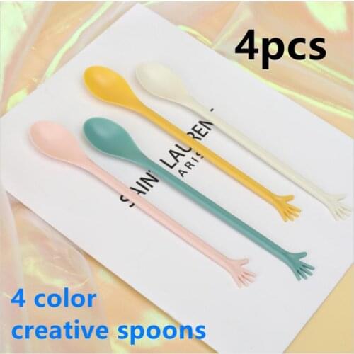 4pcs Colorful Long Handle Spoon Multifunctional Coffee Tea Ice Cream Dessert Drinks Mixing Spoon Tableware Kitchen Accessories