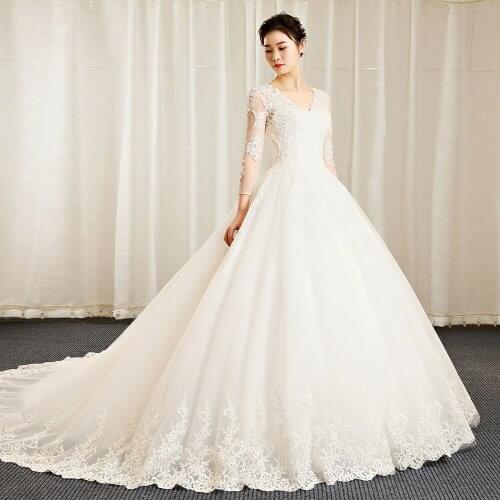 SL-523 ball gown wedding dress v neck crystal vintage elegant lace appliques real price beads long sleeve bridal wedding gowns