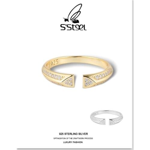 SSTEEL Zircon Rings For Women 925 Sterling Silver Minimalist Trendy Geomrtric Open Ring Bijoux Femme Argent 925 Fine Jewellery