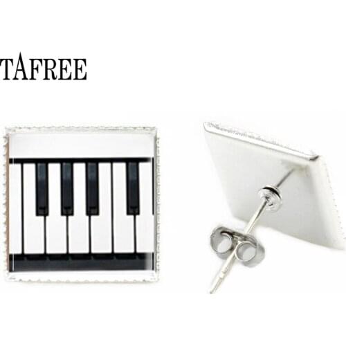 TAFREE Glass Dome Jewelry Piano Keyboard Square Stud Earring Music Instrument Gift for Music Stud Earring Jewelry KB55