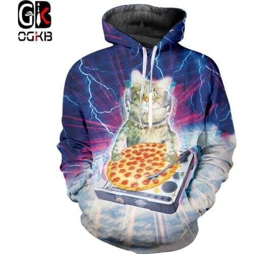 OGKB Men/Women 3d hoodies Animal Print Funny Pizza Cat Space Galaxy Sweatshirts With Hat Autumn Winter Warm Hoody Tracksuits 6XL