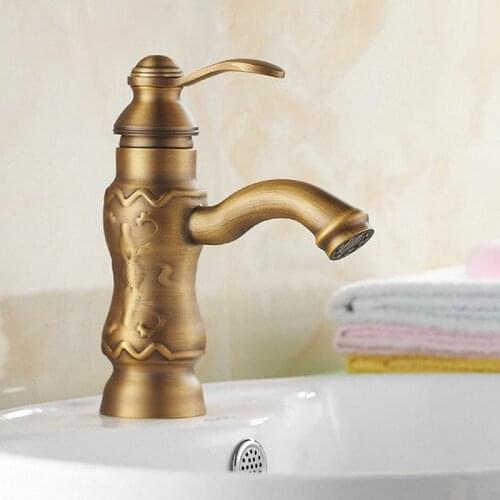 Vintage Retro Antique Brass Single Lever Handle One Hole Bathroom Vessel Sink Faucet Mixer water Taps aan005