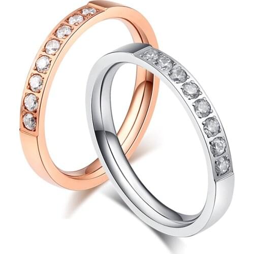 Top Quality Fashion Jewelry for Women and Girl Cubic Zirconia Wedding Ring Rose Gold Silver Color Titanium Female Ring Best Gift
