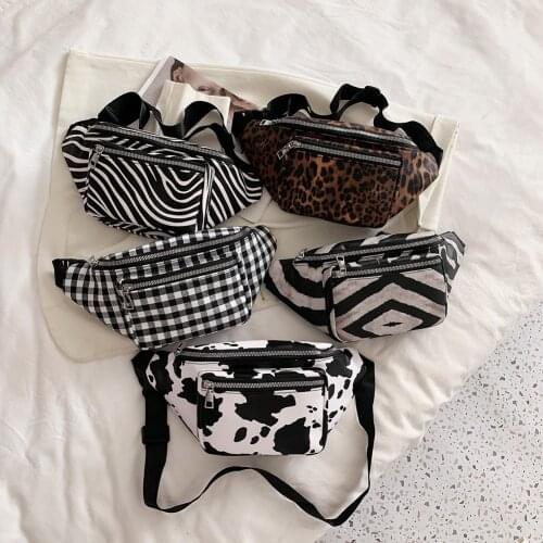 Fashion Womens Waist Bag PU Leather Canvas Animal Pattern Printing Crossbody Shoulder Bags for Women Casual Female Handbags