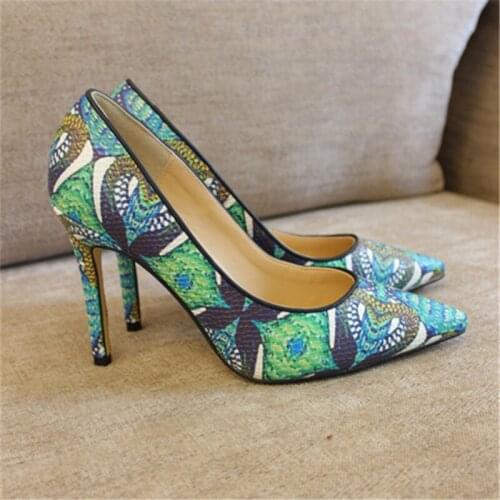 Fashion free shipping Women green printed python snake Leather Poined Toe Stiletto high heel pump HIGH-HEELED SHOE Wedding