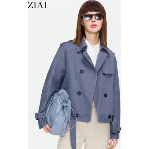 ZIAI 2021 Womens Autumn Trench Coat Female Short Windbreaker Double Breasted Lapel Cuff Straps Laddies Casual Jackets ZS-DS20