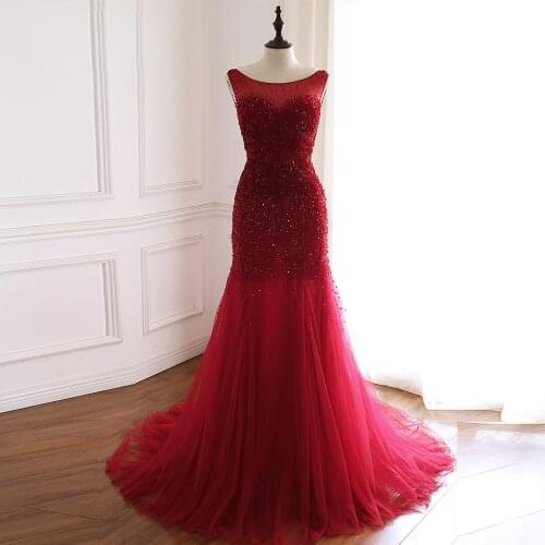 Vestido De Novia Sirena Scalloped Neck Sexy Backless Full Beading Sequined Red Mermaid Wedding Dress Plus Size Buy China Direct