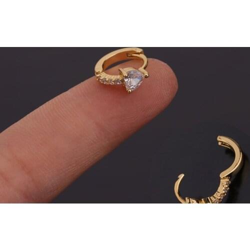 1 PCS Simple Triangle Zircon Ear Bone Cuff Hoop Earring for Women Men Classic 8mm Closed Circle Geometric Copper Ear Jewelry