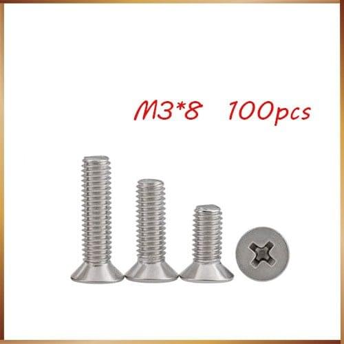 100pcs/Lot GB819 M3x8 mm M3*8 mm 304 Stainless Steel flat head cross Countersunk head screw