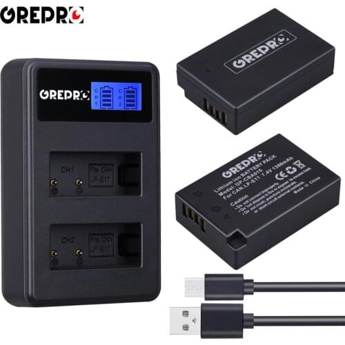 2Pcs 1300mAh LP E17 LP-E17 Battery + LCD Dual USB Charger for Canon Rebel T6i T7i 800D 200D 8000D M3 M5 M6 T6s Kiss X8i SL2