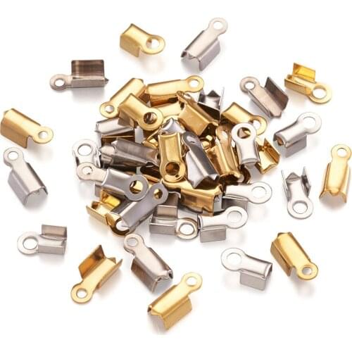 200pcs Stainless Steel Leather Cord Crimp End Beads Buckle Tips Clasp Cords Connectors for Necklace Bracelet Jewelry Making DIY
