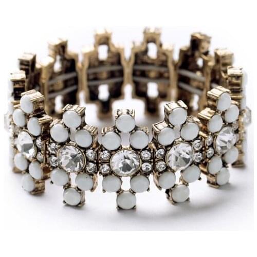 3 Colors Resin Glass Geometric Elastic Line Bracelet & Bangles Antique Gold Color Charm Bracelet For Women Indian Jewelry