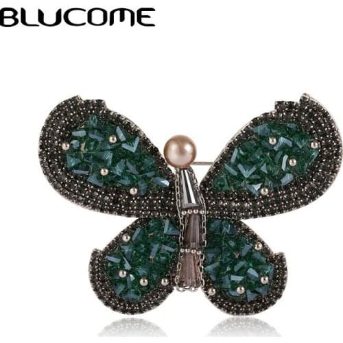 Blucome Vintage Colorful Cubic Butterfly Insect Brooches Jewelry Women Suit Scarf Hat High Quality Tricolor Copper Animal Pins