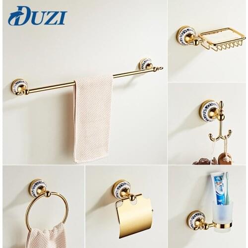Zinc Alloy Gold Bathroom Accessories In Bulk Sale Contain Towel Bar Robe Hook Paper Holder Cup Holder Soap Box Bath Hardware Set