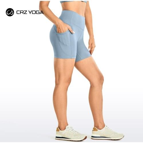 CRZ YOGA Womens Brushed Naked Feeling Biker Shorts 6'' - High Waist Matte Workout Yoga Shorts with Pockets
