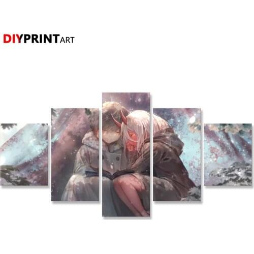 Darling in the FranXX Watac Zerotwo 5 Panel Wall Canvas Paintings Pictures for Living Room Home Decoration A2150