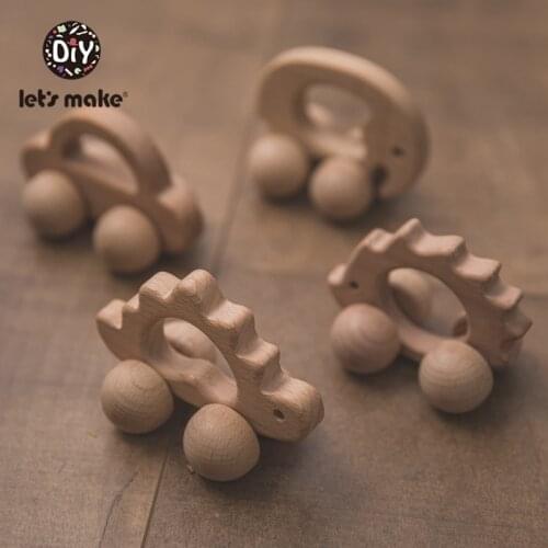 Lets Make 1PC Baby Wooden Toys Animal Car Beech Wooden Teether Non-Toxic Food Grade Free BPA For Babies Baby Shower Custom Logo