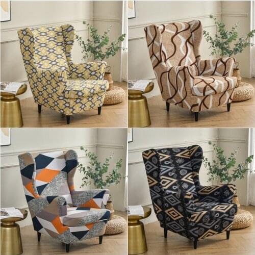 Stretch Wing Chair Cover Geometric Pattern Spandex Armchair Covers Nordic Removable Relax Sofa Slipcover With Seat Cushion Cover