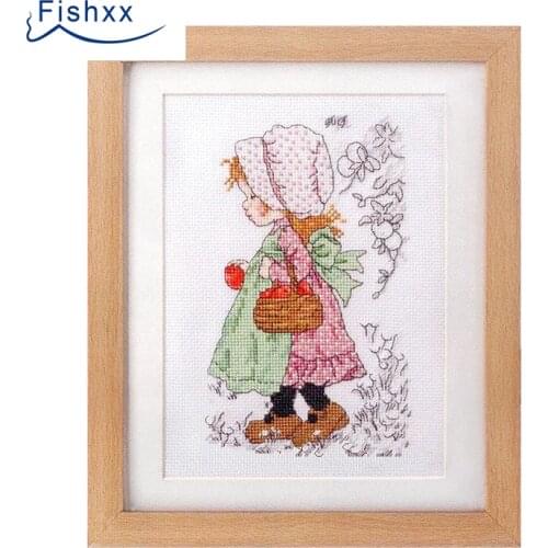 European magazine Fishxx Cross Stitch Kit Crazy102-1 picking girl girl pastoral wind lovely bedroom painting