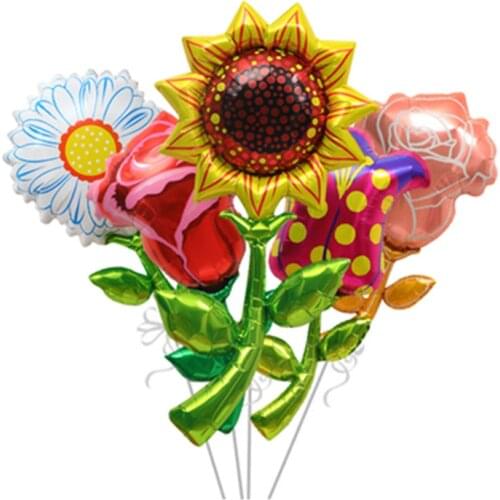 5pcs Sunflower Rose Foil Balloons Wedding Decaration Birthday Party Supplies Big Flower Helium Globos Baby Love Toy House Decor