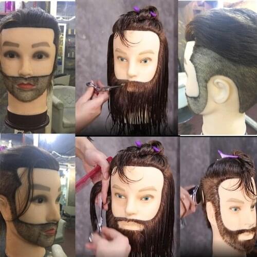 Male Mannequin Heads With 100% Real Human Hair Beard For Practice Hairdressers Cosmetology Salon Hairdressing Training Cutting