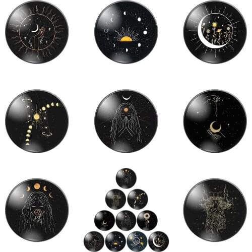 Beauty Night Sky Star Moon Flowers Best Round Photo Glass Cabochon Demo Flat Back Making Findings Handmade DIY Accessories