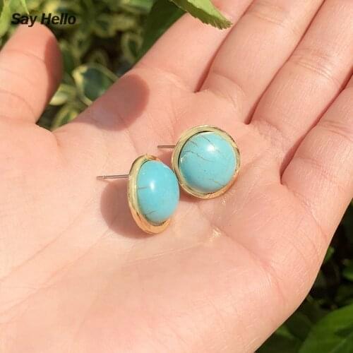 SAY HELLO Bohemia Round Turquoises Earrings for Women Female Vintage Delicate Metal Geometric Stud Earrings Brinco Ohrring B0104