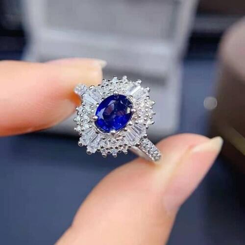 Fashion Natural Sapphire S925 Sterling Silver Gem Luxury Ring Fine Wedding Jewelry for Women MeibaPJFS