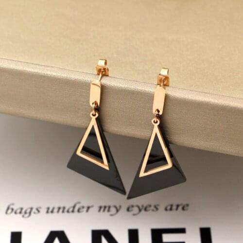 Fashion New Woman Jewelry Hanging Hollow Black Oblique Triangle Long Earrings Earrings For Women The Best Gift