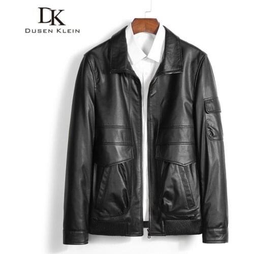 Men Genuine Leather Jacket Real Cow Leather Jackets Casual Short Black Pockets Autumn New Jacket for Man 6883