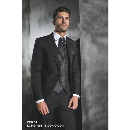 Mens prom suits 2017 Black Jacket Charcoal Vest men suits Groom Tuxedos groomsman Suit Jacket+Pants+Tie+Vest