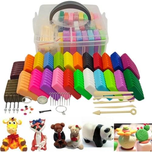 24 Colors Soft Polymer Clay Set Oven Bake DIY Air Dry Colored Clay Plasticine with Modeling Making Tools Kids Educational Toy