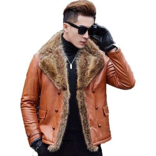 Genuine Leather Jacket Mens Winter Jacket Real Sheepskin Coat for Men Big Raccoon Fur Collar Warm Down Jackets MG-40-598 MY1875