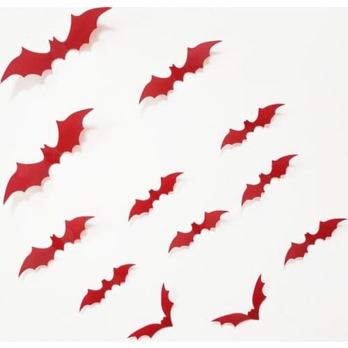 Newest Wall Sticker 12pcs 4 Sizes Red Black 3D DIY PVC Bat Wall Sticker Decal Home Halloween Party Decorations Supplies
