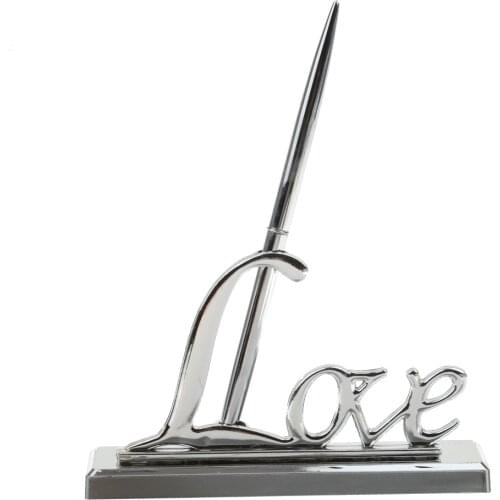 New Hot Sale Wedding Party Silver Guest Book Signing Pen w/ Love Sign Holder Table Decor Wedding Signing Pen Party Supplies