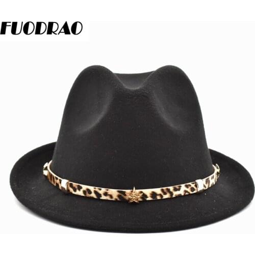 FUODRAO New Woman Cowboy Hats Wool Fedoras Wide Brima Jazz Caps Vintage Black Khaki Chapeau Femme F29