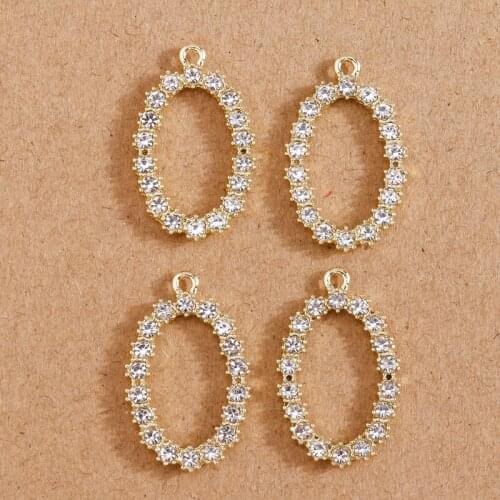 4pcs 15*27mm Gold Color Crystal Hollow Oval Charms Pendant for Jewelry Making Necklaces Earrings DIY Handmade Craft Accessories