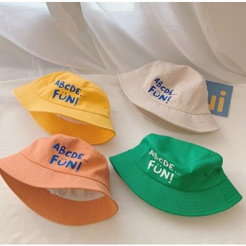 Fashion Casual Childrens Bucket Hats Letter Decor Cotton Panama Cap Girls Boys Outdoor Beach Sun Hat Camping Fishing Cap