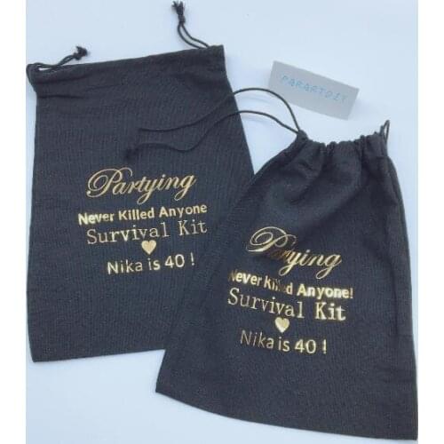 Personalize text partying never kill anyone birthday wedding Hangover survival Kits Jewelry gift Bags muslin pouches gift bags