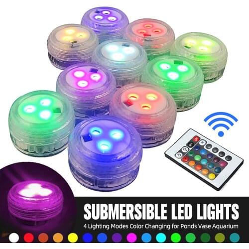 Submersible LED Lights with Remote Controller IP68 Waterproof Pool Lights 4 Lighting Modes Color Changing for Ponds Vase Party