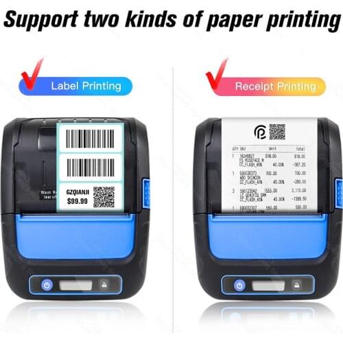 Portable Bluetooth Printer Label Sticker Mini Thermal Wireless Phone Receipt Label 2 in 1 Printer Barcode 58mm Thermal Printer