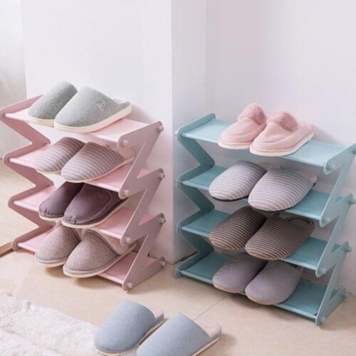 Simple Assembled Shoe Rack Stainless Steel Storage Shelf for Shoes Book Sundries Dorm Room Bedroom Z Shape Shoe Stand Organizer