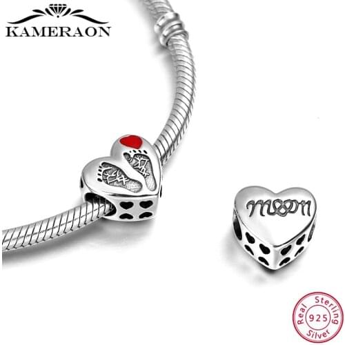 Heart Shape Silver Beads Suitable for Womens Original Footprint Charm Bracelet Beaded 925 Sterling Silver Fashion Jewelry