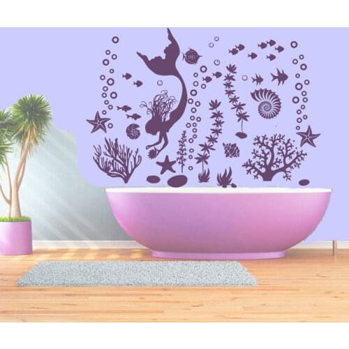 Modern Mermaid Wall Decals Fish Seaweed Starfish Art Vinyl Sticker Ocean Home Decoration Bathroom Self-adhesive Murals E803